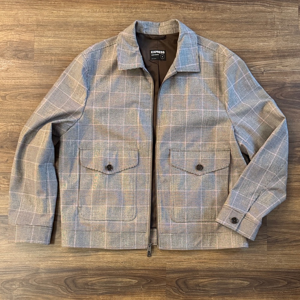 Express Men's Tan Plaid Shirt Jacket